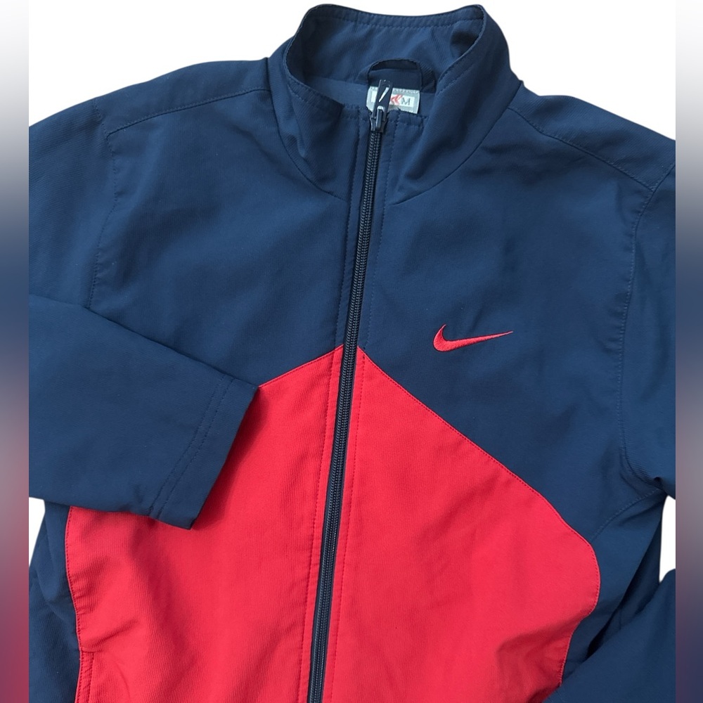 Nike Youth Boys Zip Up‎ Jacket Y2K Size Medium 10-12 Navy Blue & Red Swoosh Logo
